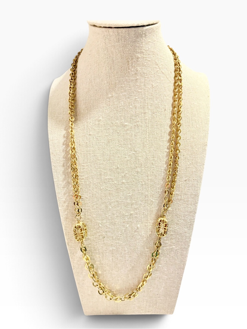 Vintage 60s Emmons Gold Tone Double Strand Station Necklace
